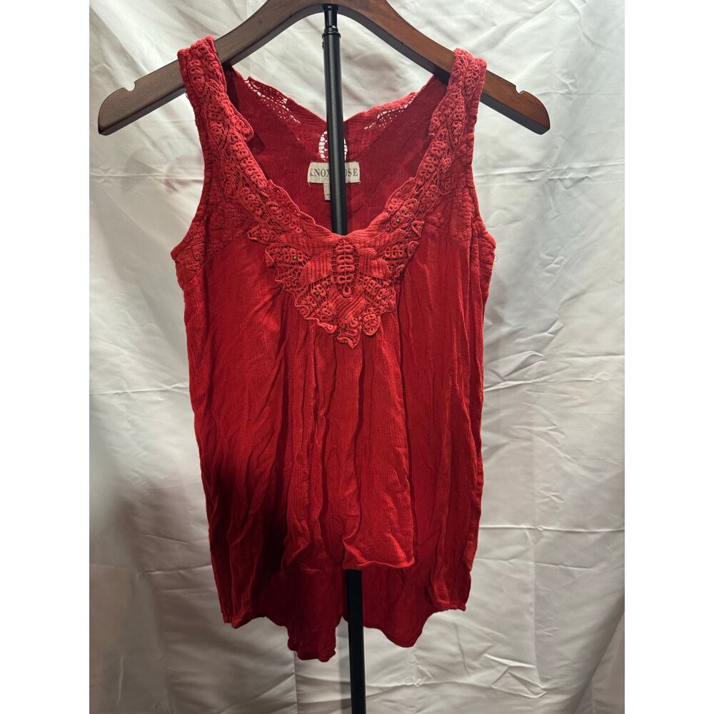 Knox Rose Women’s S Tank Top Flowy Crochet Lace Crinkle Red Peasant Boho Top